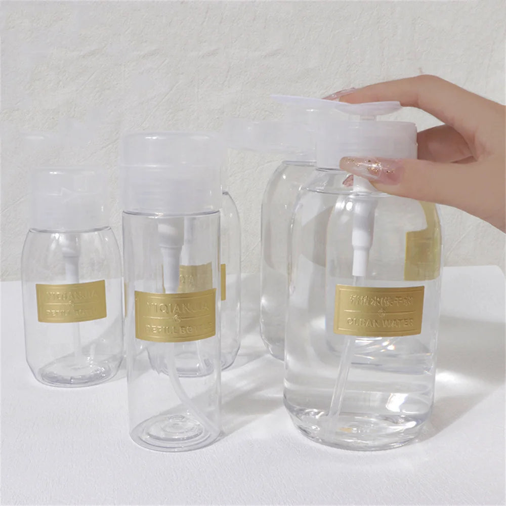 150/200/300/500ml Manicure Removal Press Bottle Clear Empty Pump Bottle Portable Nail Polish Remover Cleanser Cosmetic Dispenser