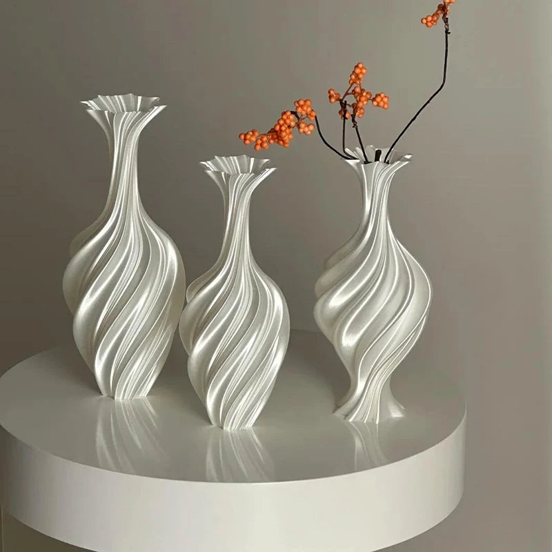 Modern Style Vase Room Decoration Plastic Flower Vase Wihte Black Flower Bottle Aesthetic Floral Arrangement Display Vase